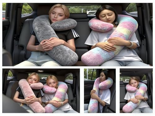Car Travel Pillow, car Pillow for Kids and Adults, Ergonomic Travel Pillow Providing Neck and Body Support, a Sleep aid, Children's Travel Pillow-Rainbow Powder - color: Rainbow Pink