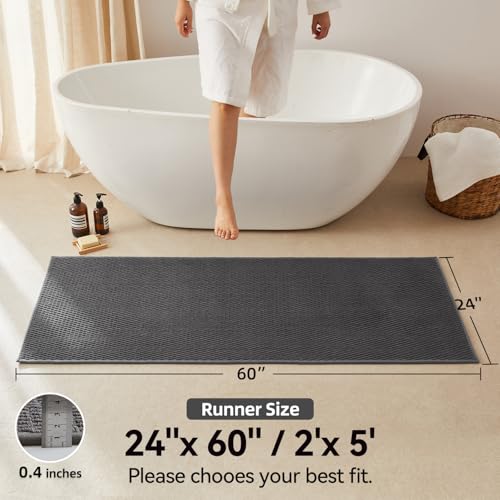 Triohero Bathroom Runner Rug, Long Bath Mat Washable Thin Quick Dry Low Pile Bathroom Runner Rugs 24 x 60 Non Slip, Dark Grey 24"x60" - color: Dark Grey, size: 24"x60"
