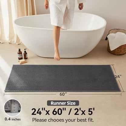 Triohero Bathroom Runner Rug, Long Bath Mat Washable Thin Quick Dry Low Pile Bathroom Runner Rugs 24 x 60 Non Slip, Dark Grey 24"x60" - color: Dark Grey, size: 24"x60"