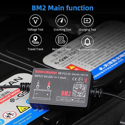 BM2 Bluetooth Battery Monitor 12V Car Battery Tester for Lead Acid Battery, LowVolt Alarm for All 12 Volts Solar Power Systems/RVs/Motorcycles/Boats/Cars Compatible with iPhone and Android - style: For 12V Lead Acid Battery