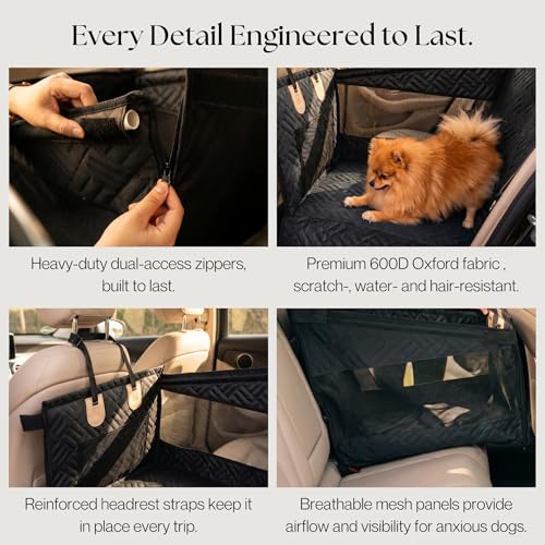 Dog Car Seat Cover with Hard Bottom – Back Seat Extender for Dogs Up to 35 lbs, Waterproof Non-Slip Hammock, Rigid Reinforced Base with Triple Security System, Storage Pockets, fits Cars SUVs Trucks - color: Black