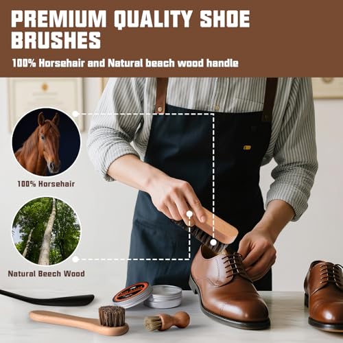 Shoe Shine Kit for Men & Women, 16Pcs Black Shoe Polish Kit for Leather Boots Care, Mens Gifts Ideas