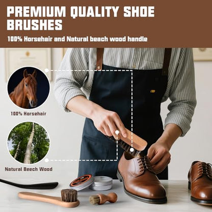 Shoe Shine Kit for Men & Women, 16Pcs Black Shoe Polish Kit for Leather Boots Care, Mens Gifts Ideas