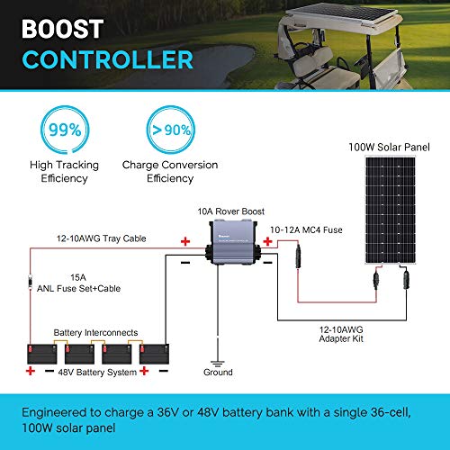 Renogy Boost 10A 36V/48V Auto DC Input MPPT Solar Charge Controller LCD Display Solar Panel Regulator fit for Sealed Flooded AGM, GEL, LFP, USER Battery for Golf Carts and Electric Vehicles, Rover 10A - style: Boost 10A 36V/48V