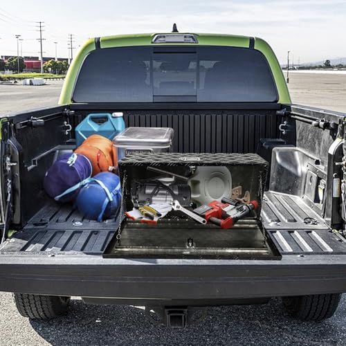 Black 30 Inch Truck Chest Tool box Heavy Duty Aluminum Stripes Plated Pick Up Truck Bed Box Waterproof RV Trailer Toolbox Storage with Side Handle and Lock Keys –30"x13"x10" - color: Black, size: 30"x13"x10"