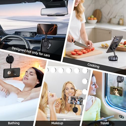 Jikasho Vacuum Magnetic Car Phone Holder for Magsafe, Hands-Free 360° Adjustable Suction Cup Phone Mount for Car/Gym/Mirror/Smooth Surface, Compatible with iPhone & Android (Space Grey) - color: Space Grey