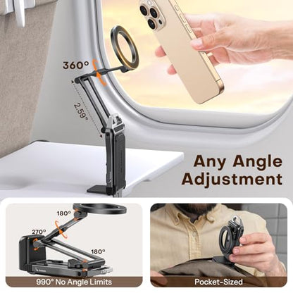 OMOTON TP02 360°Rotating for MagSafe Tripod, New Upgrade with 1/4" Screw Arca, Adjustable Magnetic Phone Tripod for iPhone 17/16/15 Pro Max Air, Foldable Selfie Stick Fits Vlog, Gym, Black Pro - color: 7-Black Pro