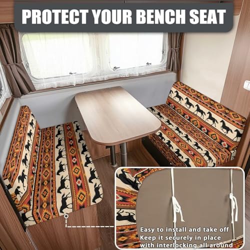 RV Dinette Cushion Covers Aztec Horse Camper Cushion Cover Dinette Booth Set RV Seat Covers for RV Camper Sofa, Washable - color: Aztec Horse