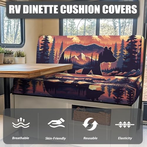 Bear RV Dinette Cushions Covers RV Sofa Furniture Protector for RV Camper Car Bench with 1 Backrest & 1 Bench Cover, Washable - color: Bear