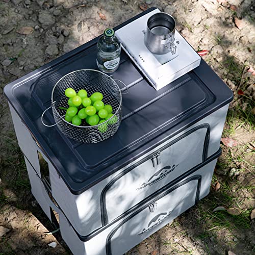 SHIMOYAMA Trunk Organizer for Camping Gear, 68L Foldable Fabric Car Container with a Lid, 20 Gallon Storage Box for Picnic, Camp, SUV, Jeep, Gray