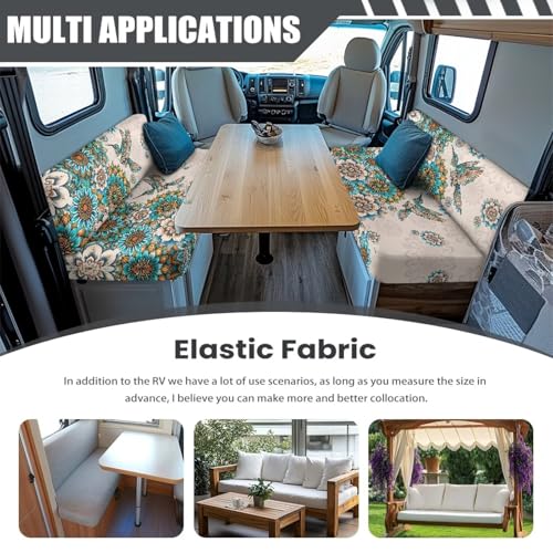RV Sofa Covers - Stretchable Camper Seat Protector with Elastic Edges, Boho Flower Hummingbird Non-Slip Furniture Covers for RV Dinette, Lightweight & Washable - color: Boho Flower Hummingbird