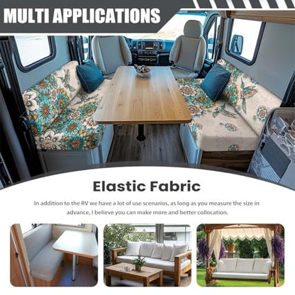 RV Sofa Covers - Stretchable Camper Seat Protector with Elastic Edges, Boho Flower Hummingbird Non-Slip Furniture Covers for RV Dinette, Lightweight & Washable - color: Boho Flower Hummingbird