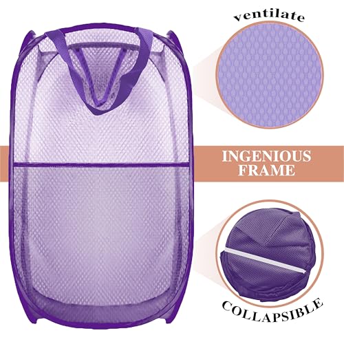 Collapsible Pop Up Laundry Hamper, Extra Large Mesh Foldable Laundry Basket, 28" x 16" x 16"(Purple) - color: 1P Purple