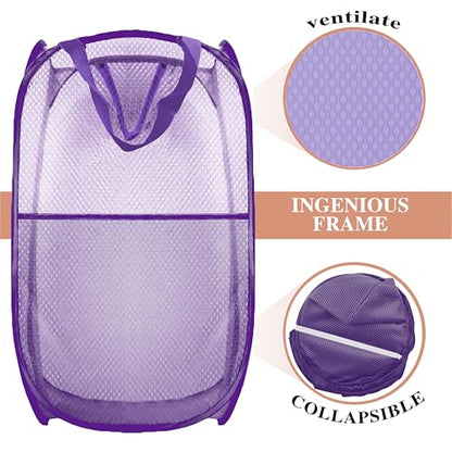 Collapsible Pop Up Laundry Hamper, Extra Large Mesh Foldable Laundry Basket, 28" x 16" x 16"(Purple) - color: 1P Purple