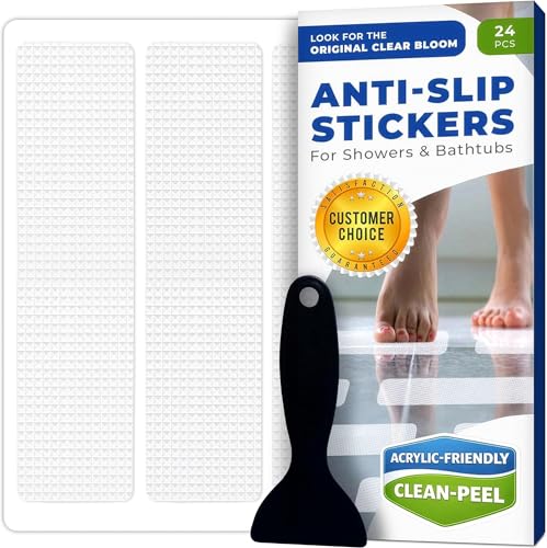 Clear Bloom Anti Slip Shower Stickers 24 PCS, White Non-Slip Shower Strips for Adults, Premium Adhesive Bath Tub Stickers - color: White, size: Rectangle