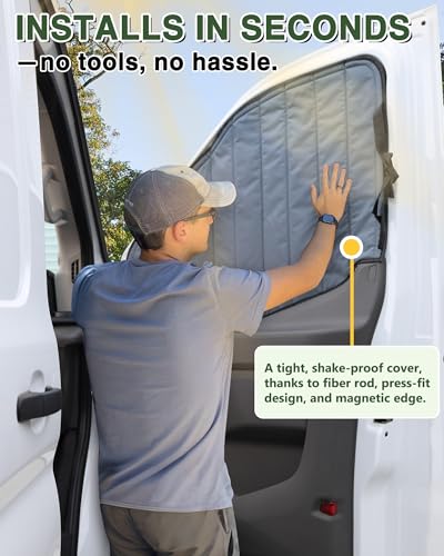 Insulated Blackout Van Window Covers Fit for Ford Transit 150 250 350 High/Medium Roof 2015-2025, Magnetic Van Front Door Side Window Shades (Pair) - Gray - size: Front Door (Pair)