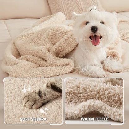 1 Pack 3 Calming Blankets Fluffy Premium Fleece Pet Blanket Soft Sherpa Throw for Dog Puppy Cat Beige Small (23" x16'') - color: Beige, size: Small (Pack of 3)