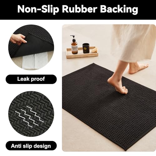 Triohero Toilet Rug, Thin Toilet Rugs U Shaped Washable Non Slip Absorbent Quick Dry Low Pile Toilet Mat, Black 20"x24" U Shape - color: Black, size: 20"x24" U Shape