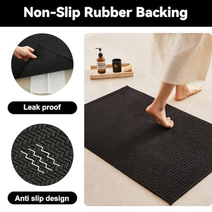 Triohero Bathroom Rugs Non Slip Washable, Super Absorbent Thin Bath Mat Small Quick Dry Low Pile Bathroom Rug, Black 16"x24" - color: Black, size: 16"x24"