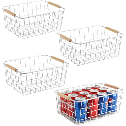 Kitchen Wire Baskets Farmhouse Decor Metal Food Storage Organizer,Household Refrigerator Bin with Built-in Handles for Cabinets, Pantry,Bathroom 4 Packs (white) - color: White, size: 4 Pack Small