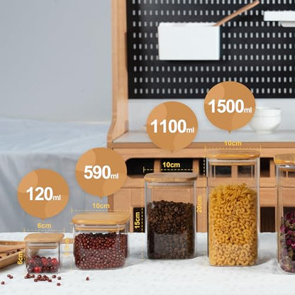 D2scrma 22oz Airtight Square Spice Containers with Bamboo Lid Set of 6 (650ml) Kitchen Pantry Organization Jar Stackable Spice Jar, for Sugar, Tea, Cookies and Coffee beans (‎with Black Lable) - size: 22oz*6