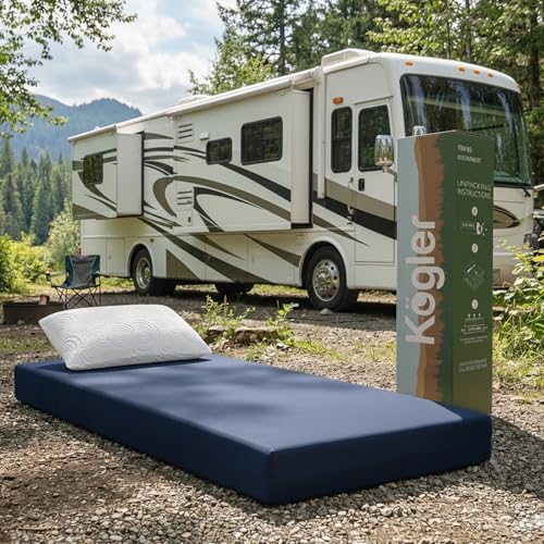 Kogler 10-Inch Gel-Infused Memory Foam RV Mattress with Cooling Gel, Durable Nylon Cover and Standard Pillow, Supportive Mattress for RV Full Size Beds and Camper Use, Navy, 48x75x10 - color: Navy, size: 48x75x10