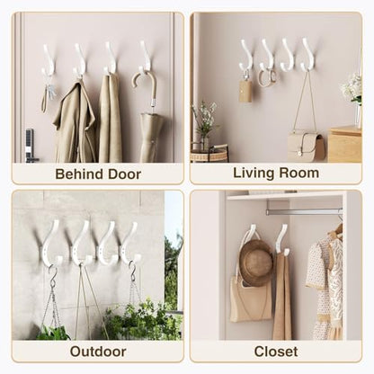 Wall Hooks for Hanging Coat/Backpack - 5.4'' Large 40LBS Heavy Duty Hanger Wall Mount Screw in, for Towel, Closet, Robe, Bag, Outdoor, White 4 Pack - size: 4 Pack