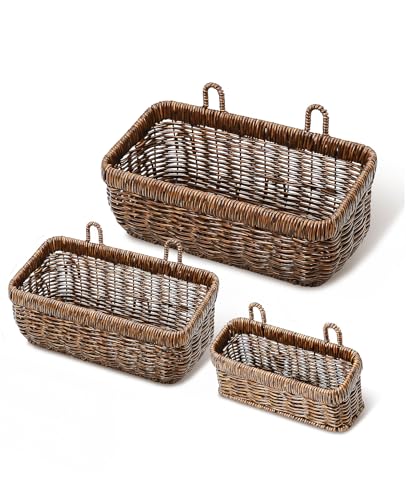 AceList Wall Hanging Basket, Boho Style Hand-Woven Hanging Storage Baskets - Set of 3, Ideal for Boho Room Decor, Kitchen, Garden, and Living Room(Brown) - color: Brown, size: 3 pc (set)