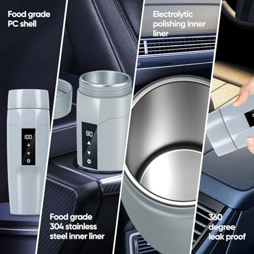 Electric Heating Kettle with Temperature Control, 40~100 ℃ Adjustable, Mini Portable Travel Electric Water Mug, Anti-leakage, 300W Fast Heating Insulation Cup, Anti-dry Fever, Auto- shutdown, Gray - color: Matte Gray 110V/350ml/S