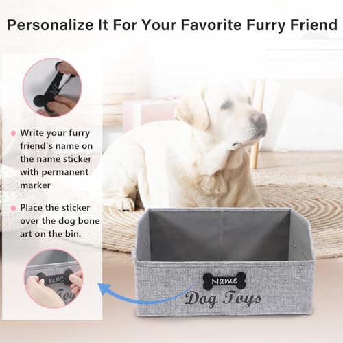 Large Dog Toy Basket Fabric Dog Toy Bin Collapsible Gray Dog Toy Box Trapezoid Dog Toy Storage for organizing Dog Chew Toys/Blankets/Leashes/Treats-Dog Storage Organizer-Can be Personalized - size: 16.7''x11.4''x8.2''