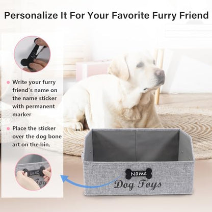 Large Dog Toy Basket Fabric Dog Toy Bin Collapsible Gray Dog Toy Box Trapezoid Dog Toy Storage for organizing Dog Chew Toys/Blankets/Leashes/Treats-Dog Storage Organizer-Can be Personalized - size: 16.7''x11.4''x8.2''