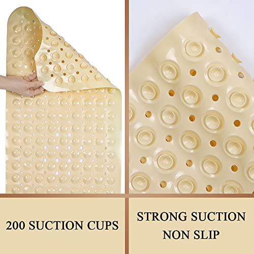 Sheepping Baby Bath Mat for Tub Non Slip Extra Long Cover Bathtub Mat for Toddler Kids 40 X 16 Inch - Eco Friendly Infant Bath Tub Mat with 200 Big Suction Cups,Machine Washable Shower Mat - color: Yellowed Cream