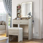 LIKIMIO Small Makeup Vanity Desk with Mirror and Lights, Vanity Table Set with Storage Drawer, Chair and Three Shelves, Bedroom, White Walnuts - color: White Walnuts
