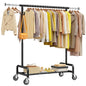 Raybee 75" W Heavy Duty Clothes Rack Load 450 LBS, Metal Garment Storage with Shelf, Lockable Wheels & Anti-Slip Stoppers, Rolling Clothing Rack for Bedroom Laundry Room, Black - color: Black, style: Rod Shelf