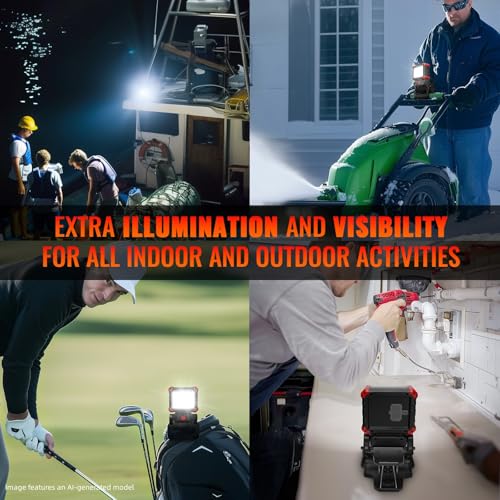 Easymaxx LED Rechargeable Work Light with Clamp, 2Pack 2100LM COB Magnetic Clip on Worklight 270° Rotating with Mobile Charger, Portable Clamp Work Light for Boats, Car Repairing, Job Site Lighting