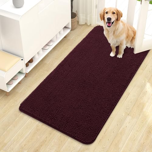 OLANLY Dog Door Mat for Muddy Paws 44x24, Absorbs Moisture and Dirt, Absorbent Non-Slip Washable Doormat, Quick Dry Chenille Mud Mat for Dogs, Entry Indoor Entryway Carpet for Inside Floor, Russet - color: Russet, size: 44" X 24"