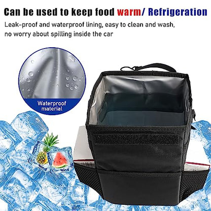 Kewucn Car Trash Can with Lid, Waterproof Mini Auto Garbage Can, Leak-Proof Vehicle Organizer and Storage Pockets, Hanging Collapsible Trash Bin, Universal Accessories for Most Cars (Army Green)