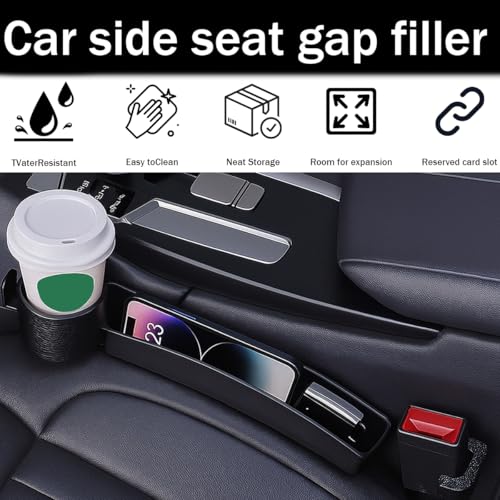 2PCS Car Seat Gap Filler Organizer with Cup Holder, Multifunctional Side Seat Crevice Blocker Plug with Storage Slot, No-Drop Auto Console Side Gap Stopper Organizer, Universal Fit (Beige) - color: Beige