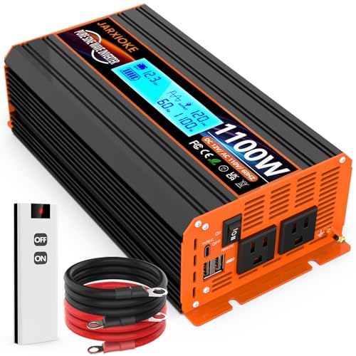1100 Watt Pure Sine Wave Power Inverter 12V DC to 110V 120V Converter for Family RV Off Grid Solar System Car with Type-C Ports 2 AC Power Outlets Dual USB Ports LCD Display Wireless Remote Control - size: PSW-1100W