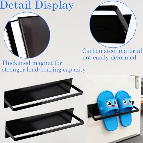 2 Pack Magnetic Hanging Shoe Rack No Drilling - Wall Mounted Shoe Organizer for RV, Entryway & Iron Door | Multi-Functional Towel Holder & Space-Saving Storage Shelf (Black, 9.4"×2.36"×2.3") ﻿