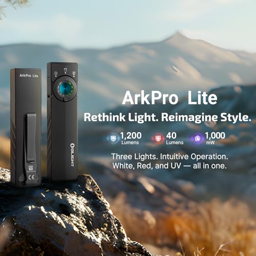 OLIGHT ArkPro Lite Flat Pocket Flashlight, Rechargeable Portable 1200 Lumens with White LED, Red Light, and UV Light, Triple Sources for Pet Urine Detection, Camping, Emergency, Working (Matte Black) - color: Matte Black