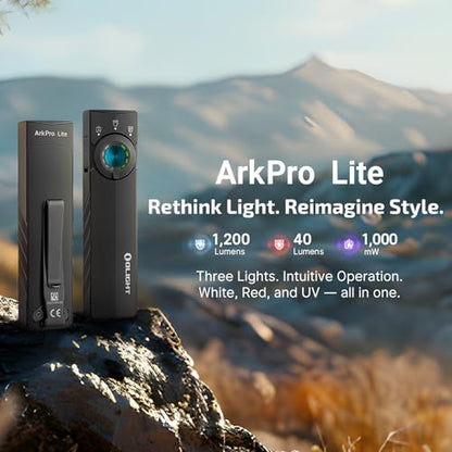OLIGHT ArkPro Lite Flat Pocket Flashlight, Rechargeable Portable 1200 Lumens with White LED, Red Light, and UV Light, Triple Sources for Pet Urine Detection, Camping, Emergency, Working (Matte Black) - color: Matte Black