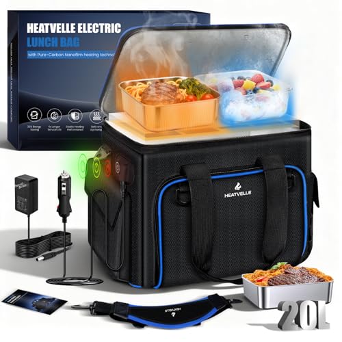 Large Heated Lunch Box Lunch Bag for Men, Auto Temp Control Electric Lunch Box for Adults, 12/24/110V Portable Food Warmer for Truck/Car/Work/Travel, Self Heating Lunch Box for Construction