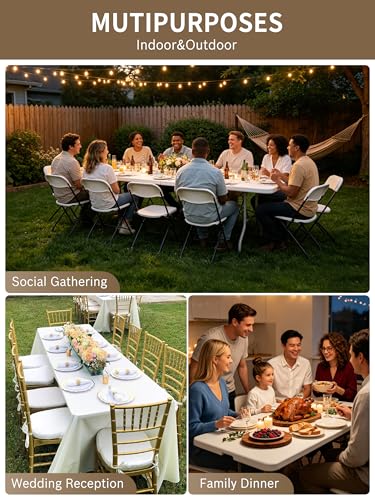 8 Foot Folding Table Portable, 8FT Folding Dining Table for Indoor Outdoor, Heavy Duty Fold-in-Half Plastic Long Large Rectangular Utility Card Tables for Picnic Camping Party, 95x29 inch - size: 8 FT