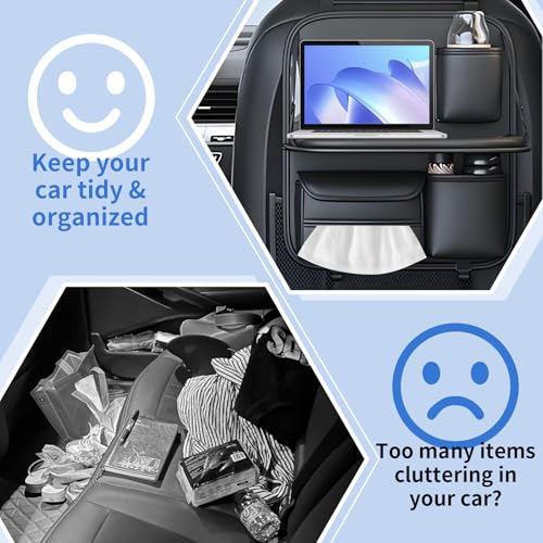 Car Backseat Organizer with Foldable Table Tray,Hanging Storage Bag with Touch Screen Phone Holder,Premium PU Leather Material,Compatible with Most Vehicles,Inner Car Accessories - size: Short