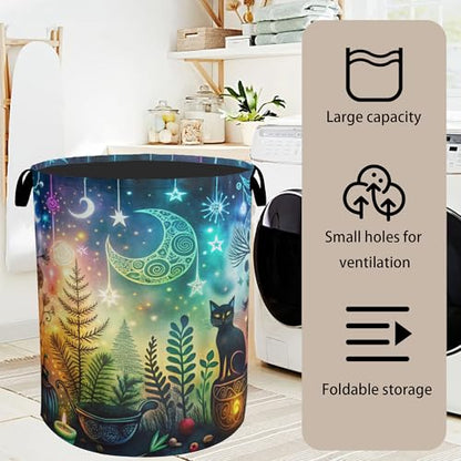 Gothic Black Cat Halloween Laundry Basket - Heavy Duty 60L Dirty Clothes Organizer, Water Resistant Foldable Hamper for Men Women - color: Gothic Black Cat Halloween