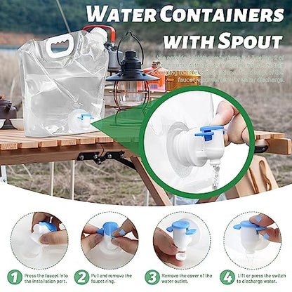 4 Pack Collapsible Water Jug Container, Portable Water Bags with Spout, Folding Water Carrier Tank, No Leak Emergency Camping Water Storage for Travel Hiking (2.6 Gal)