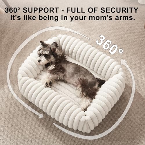FURTIME Dog Bed Medium Size Dog, Washable Orthopedic Pet Bed with Removable Cover, Rectangle Soft Calming Sleeping Puppy Bed Durable Pet Cuddler with Anti-Slip Bottom, Cream, M Plus (30"x24"x8") - color: Cream, size: M Plus (30"x24"x8")