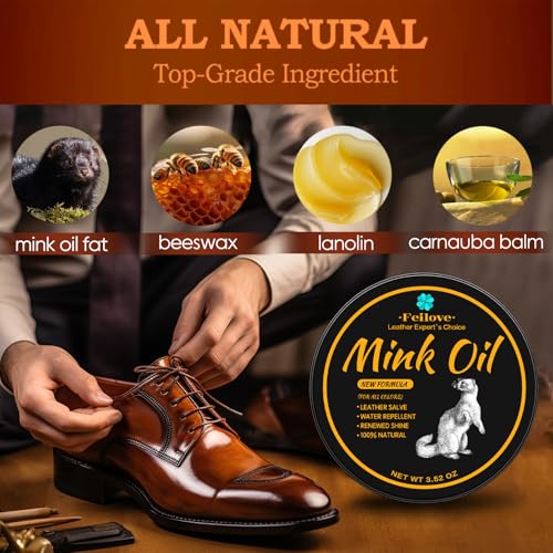 Feilove 4-in-1 Mink Oil Leather Conditioner and Cleaner 3.52 oz - Premium Waterproof Formula for Boots and Shoes - style: 4-in-1