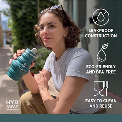HYDAWAY 17oz Travel Collapsible Water Bottle - BPA-Free, Leakproof, Lightweight, Reusable - Perfect for Travel, Hiking, and Everyday Hydration - color: Agave
